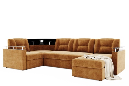 Диван Угловой Софья с Подсветкой и Ножками-Кубышками Ш-2400 х Г-1700 х В-950 мм/Спальное место Ш-1250 х Г-1950 мм
