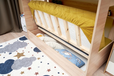 Двухъярусная кровать с диван-кроватью велюр желтый / дуб сонома